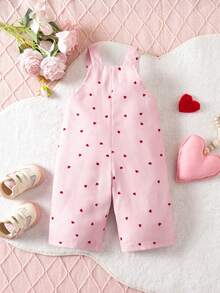 SHEIN 1pc Baby Girl Casual Everyday Commute Valentine's Day Heart Print Loose Jumpsuit - Pink - View 2