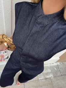 DAZY Women's Sleeveless Turtleneck Crop Top And Casual Straight Leg Jeans Set - Blue - View 6