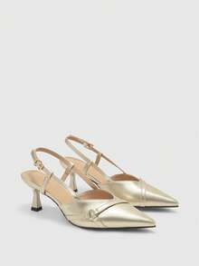 CUCCOO BIZCHIC Tacones altos de mujer con puntera puntiaguda, hebilla y decoración - Dorado - Ver 4