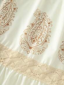 Franclia Casual Vacation Lace Patchwork V-Neck Maxi Dress - Apricot - View 7