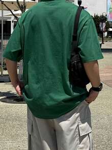 DAZY Men's Green Letter Print Round Neck T-Shirt, Summer Graphic Tees Men - Army Green - View 2