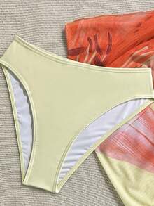 SHEIN Tween Girl Floral Print Halter Bikini Set With Matching Sarong Skirt, Beach Vacation - Yellow - View 5