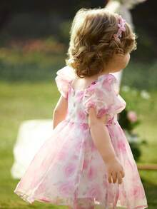 女宝宝优雅花卉图案可爱薄纱公主裙 - 彩色 - 查看 5