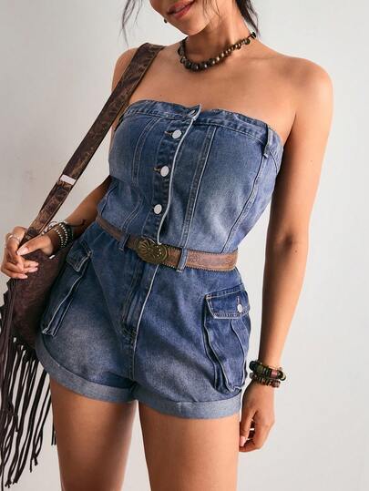 Freevana 大码夏季休闲牛仔连体裤