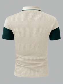 Manfinity Homme 男士休閒日常對比色四分鈕短袖 Polo 衫，夏季，正式，儀式 - 彩色 - 查看 2