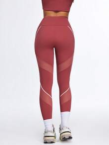 Eassivo Eassivo 女士高端印花瑜伽裤，提臀紧身打底裤，适合专业跑步、训练和健身 - 酒紅色 - 查看 3