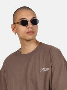 SUMWON Boxy Fit Monaco Club Graphic Tee With Orange Print Short Sleeve Crew Neck Cotton Tshirt Vintage Style - Brown - View 5