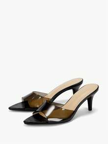 女士豹紋高跟尖頭拖鞋，新款時尚夏季派對涼鞋 - 黑色 - 查看 4