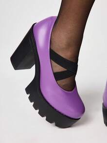 ROMWE Kawaii Tacones para mujer Y2K para uso diario - Cruz Púrpura - Ver 3