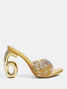 CUCCOO TILAWA Damskie luksusowe eleganckie szpilki ze strasami, przezroczyste szpilki ze strasami, prezentujące elegancję, modny i uniwersalny styl, wygodne i trwałe buty damskie na wysokim obcasie, błyszczące ozdobne sandały ze strasami. - Złoto - Zobacz 2