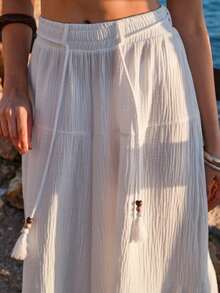 EURMUSE Pantalones anchos de pierna ancha casuales y sueltos de color blanco con capas, para primavera/verano - Blanco - Ver 6