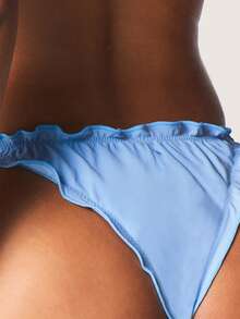 MISSGUIDED Ruffle Detail Side Tie String Bikini Bottom With Adjustable Coverage Summer Beach Swimwear - Blue - View 2