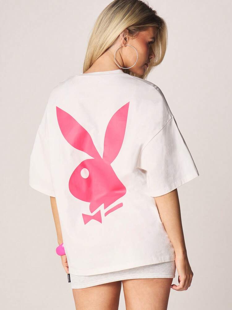 Missguided x Playboy Oversized Crew Neck Short Sleeve T-Shirt With Large Bunny Logo Print On Back And Chest Detail
