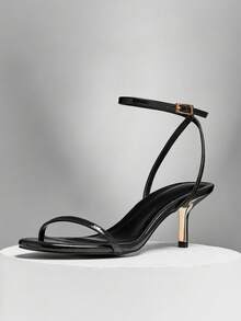 SHUZIA Women's Elegant Ankle Strap Metallic Stiletto Heel Sandals - Black - View 7