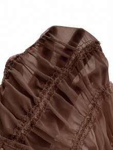 Aloruh Women's Adjustable Halter Tie Ruched Layered Semi-Sheer Romantic Date Cropped Camisole - Mocha Brown - View 8