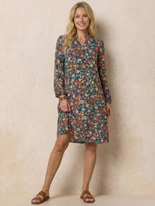 EMERY ROSE 女士花卉印花 V 领长袖连衣裙 - 彩色 - 查看 4