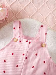 SHEIN 1pc Baby Girl Casual Everyday Commute Valentine's Day Heart Print Loose Jumpsuit - Pink - View 4