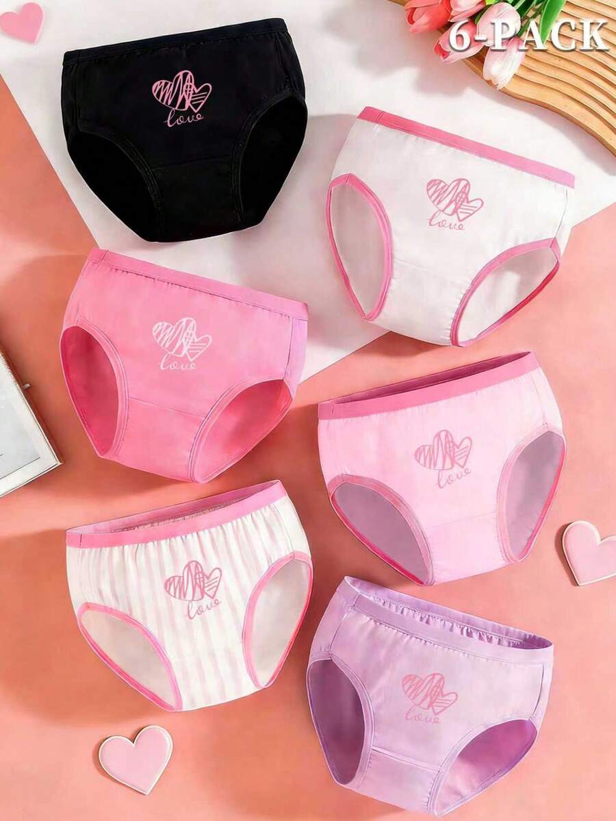 Valentine's Day Girl's 6pcs Cotton Cute Bow Print Panties Set - Multicolor - View 1