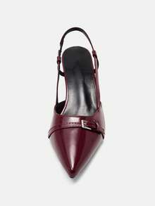 2024秋冬新款尖头性感中跟派对鞋女凉鞋设计师夏季高跟休闲正装拖鞋，优雅 - 酒紅色 - 查看 7