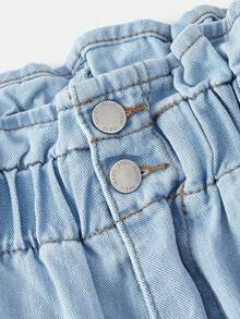 SHEIN MOD 大码纯色腰带斜插口袋休闲百搭牛仔迷你裙 - 淺色水洗藍 - 查看 3