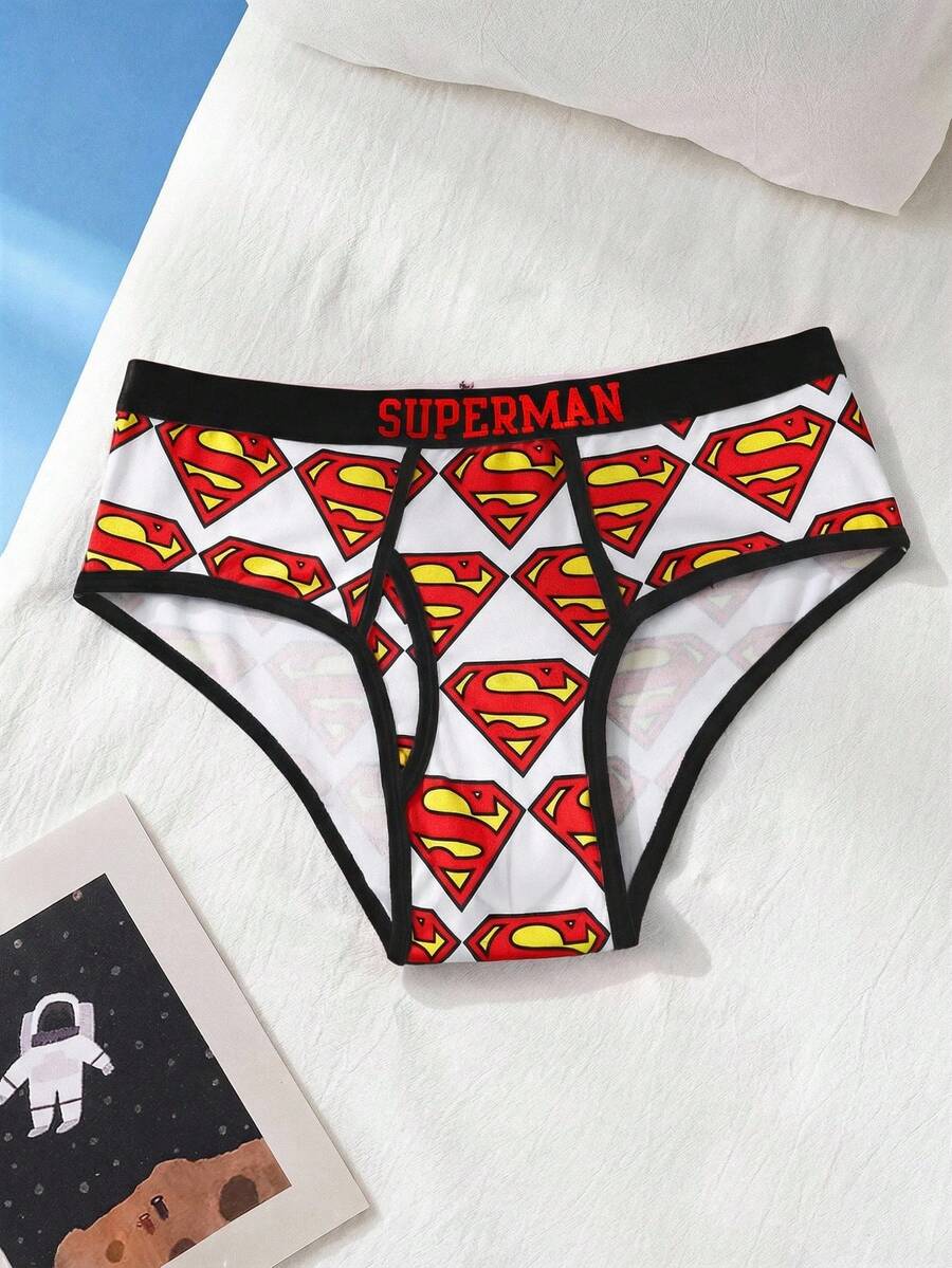 SUPERMAN X SHEIN Men's Full Print Contrast Trim Comfortable Briefs - White - View 1