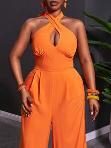 Veslaya Bộ jumpsuit nữ cỡ lớn mùa Xuân & Hè 2026, thích hợp cho các dịp lễ hội âm nhạc, lễ Phục Sinh, phong cách miền Tây, du mục, tiệc sinh nhật, lễ tốt nghiệp, đại học, sinh viên, thường ngày, dễ phối đồ, kỳ nghỉ, du thuyền, bãi biển, tắm nắng, xu hướng thời trang đường phố, khách dự đám cưới, đi làm, ăn sáng muộn, sân bay, tiệc tùng, dã ngoại, dạ hội sang trọng, vũ hội, thường ngày. Jumpsuit ống rộng ôm sát màu cam cao cấp, dây buộc cổ chéo, kiểu dáng Kingsday, jumpsuit nữ màu cam, jumpsuit cổ yếm. - trái cam - Xem 8