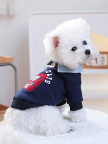 PETSIN 1pc Cat/Dog Universal Clothes, Cute College Style Bear Fake Two-Piece Pullover, Fashionable Casual Sports Shirt - Multicolor - View 8