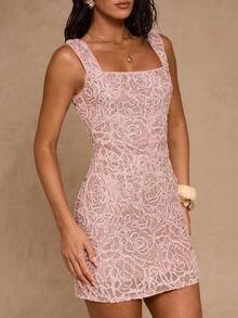 SHEIN Glamour Nuevo vestido elegante con tirantes bordados de lentejuelas de punto, espalda con cordones, ajustado, kawaii, hippie, rosa bebé, sin espalda, elegante para mujeres, vestidos elegantes para fiestas, vestidos elegantes, vestidos elegantes para mujeres, vestidos de moda para la playa, vestidos de lentejuelas, vestidos brillantes, vestidos con brillo, vestidos rosas, vestidos rosas para mujeres. - Rosa - Ver 8