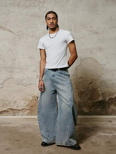 PAVTROS 男士条纹纹理修身短款T恤