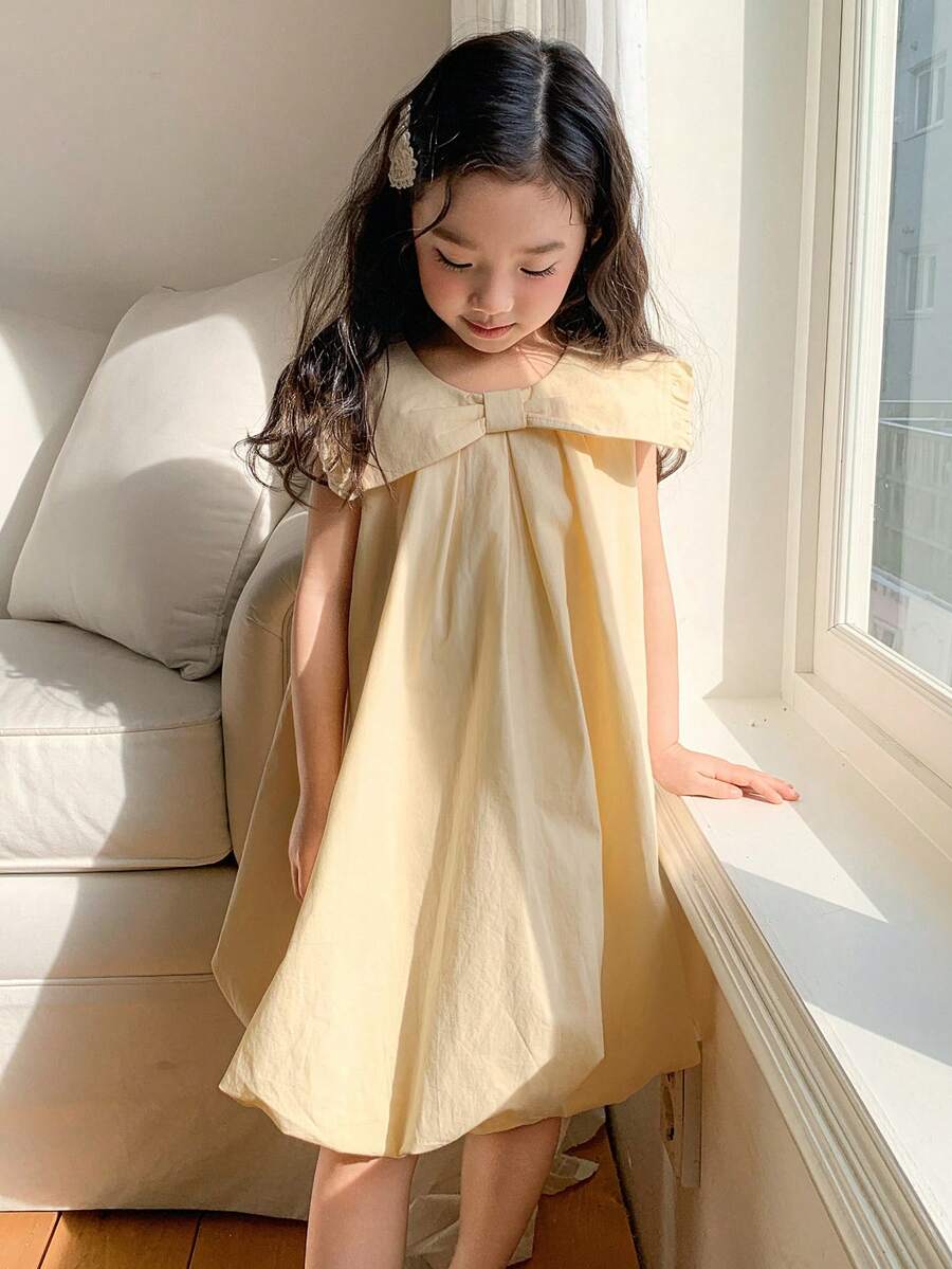 DAZY Young Girl Summer Minimalist Bubble Hem Sleeveless Dress - Apricot - View 1