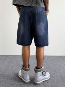 PAVTROS Men's Pocketed Button Rhinestone Embellished Casual Washed Denim Shorts - Purple - View 2