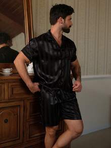 DAZY Men's Short Sleeve Shirt And Shorts Pajama Set, Black, Summer - Multicolor - View 6