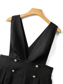 GlowEve CURVE Elegant Black Deep V Neck Sleeveless Plus Size Jumpsuit With Zipper And Metal Buckle Details Long Woven Fabric - Black - View 4