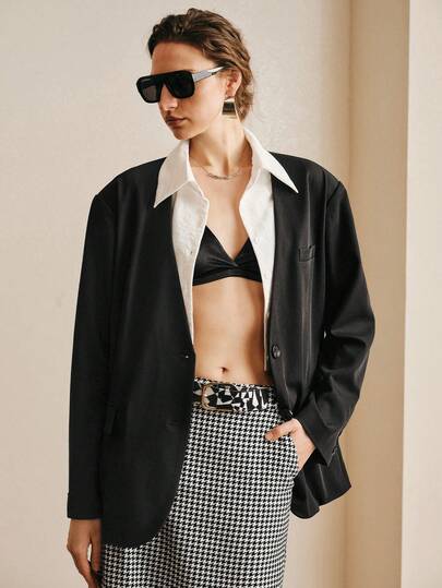 Arave Chaqueta blazer con diseño de cuello de camisa desmontable y sobredimensionado, adecuada para el uso diario