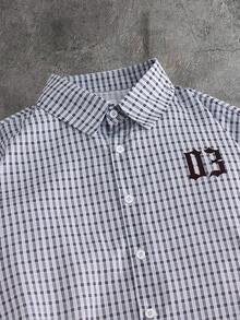 AXEPEAK 男士休闲格子字母数字印花衬衫，夏季 - 彩色 - 查看 4