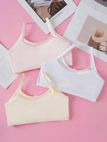 3 piezas Sujetadores para niñas preadolescentes, sin cables, con almohadillas no extraíbles, ropa interior para la pubertad - Multicolor - Ver 2