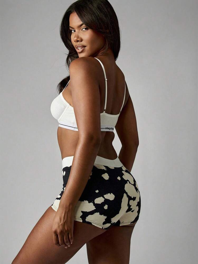 MISSGUIDED Cow Print Boyshorts With Elastic Waistband Comfortable Loungewear Underwear For Daily Comfort