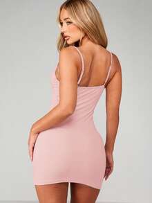 MISSGUIDED Bustier Mini Dress With Lace Trim Detail Spaghetti Strap Bodycon Summer Evening Party Club Wear - Pink - View 2