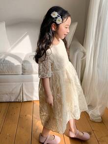 DAZY Young Girl Summer New Princess Cute Fashion Elegant Round Neck Embroidered Dress - Apricot - View 4
