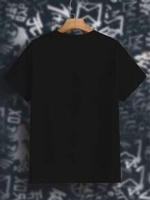 Men's fashionable printed short-sleeved crew neck casual summer short-sleeved top, machine washable, comfortable outdoor casual wear, machine washable shirt - Negro - Ver 2