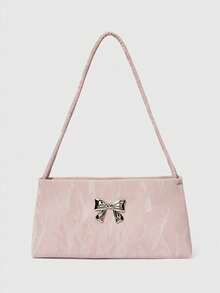 ROMWE Kawaii Fashion Ladies Bow Decoration Shoulder Bag Women's Bag Underarm Bag Square Bag, Perfect Valentine's Day Gift For Her, Best Valentine's Gift Choice Ever, Fashionable Bow Purse For Women , Pink - Pink - View 2