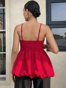 MaterniWear Elegant Solid Color Ruched Waist Maternity Camisole For Summer - Red - View 2