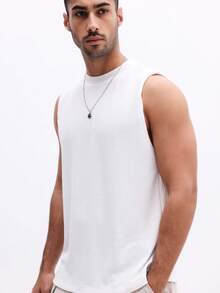 SUMWON Men Essentials Ribbed Tank Top Crew Neck Sleeveless Undershirt Basic Summer Casual Layering Piece - White - View 3