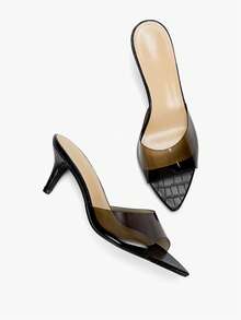 女士豹紋高跟尖頭拖鞋，新款時尚夏季派對涼鞋 - 黑色 - 查看 11