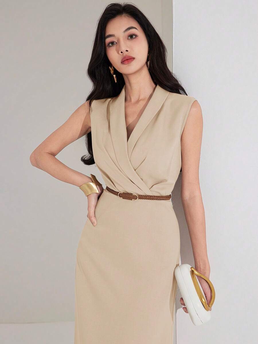 Heiryn Women's Elegant Solid Color Sleeveless Dress, Summer ,Summer Dress,Elegant Dress - Apricot - View 1