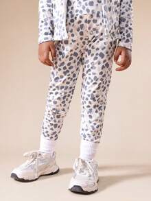 SUMWON Leopard Print Girls Crop Top And Legging Set With Zip Front Jacket Activewear Co-Ord - Light Grey - View 4