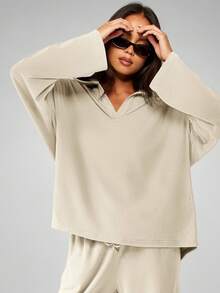 MISSGUIDED Bộ đồ mặc nhà hai mảnh mềm mại dành cho nữ, gồm quần ống rộng và áo hoodie dáng rộng, thoải mái thường ngày. - trắng - Xem 6