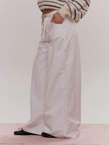 MUSERA 系带阔腿宽松修身裤，可爱少女性感，适合春冬季外出日常穿着，复活节糖果色 - 奶油色 - 查看 3