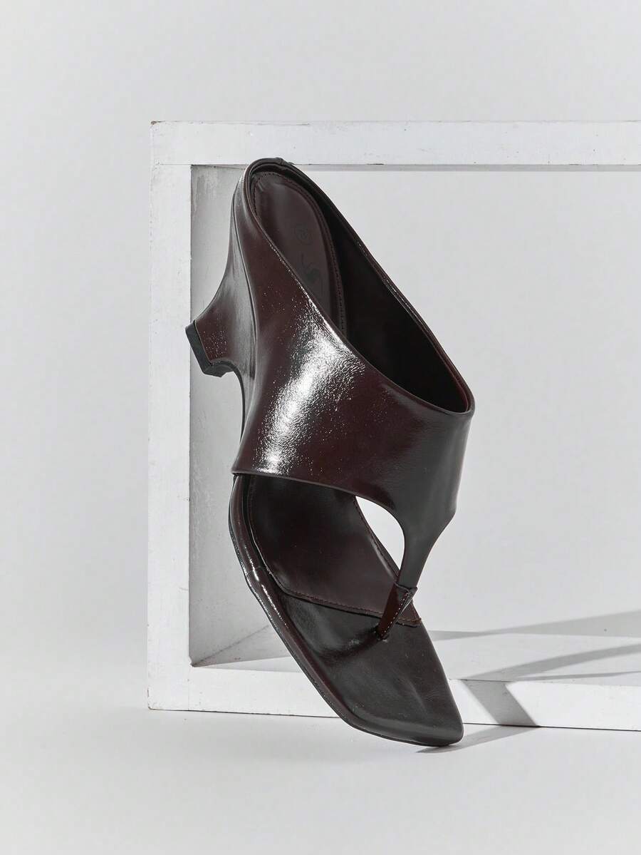 SHUZIA Women's Minimalist Fashionable Slip-On Stiletto Heel Thong Sandals - Coffee Brown - View 1