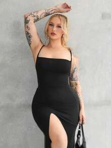 Arliah Slim Fit Sexy High Slit Cross Strap Tie Up Long Dress For Women - Black - View 3